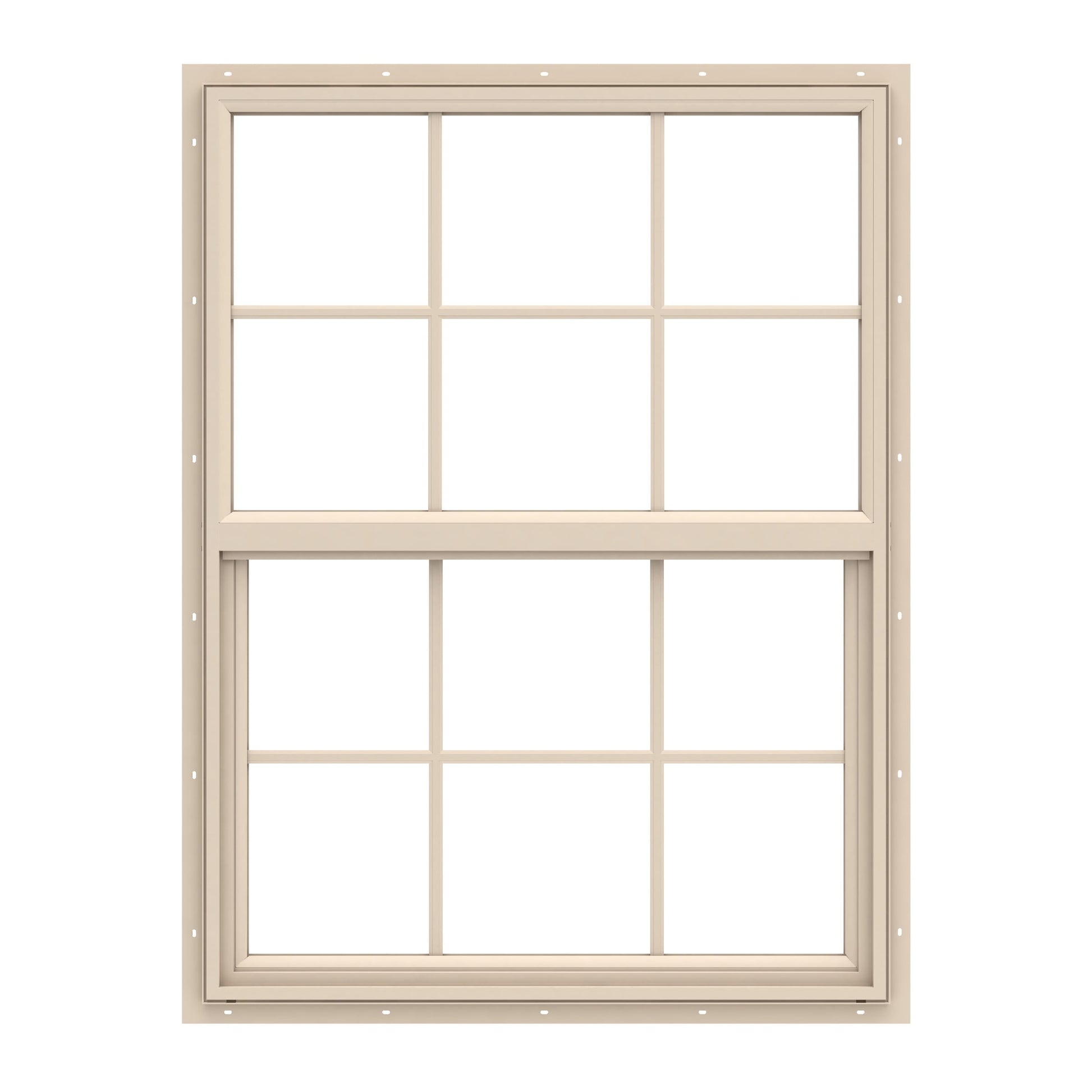 Pella 150 Series West 29-1/2-in x 47-1/2-in Almond Exterior Vinyl New Construction Single Hung Window Low-E argon Double Pane Glass with Grids, (Half Screen Included)