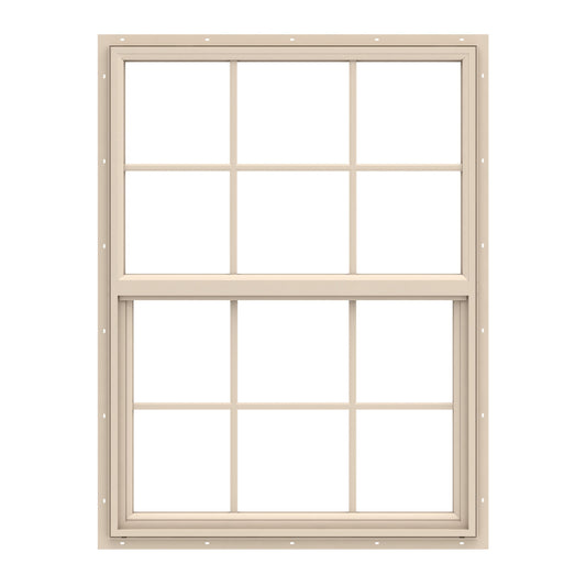 Pella 150 Series West 29-1/2-in x 47-1/2-in Almond Exterior Vinyl New Construction Single Hung Window Low-E argon Double Pane Glass with Grids, (Half Screen Included)