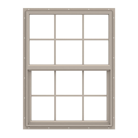 Pella 150 Series West 35-1/2-in x 35-1/2-in Fossil Exterior Vinyl New Construction Single Hung Window Low-E argon Double Pane Glass with Grids, (Half Screen Included)