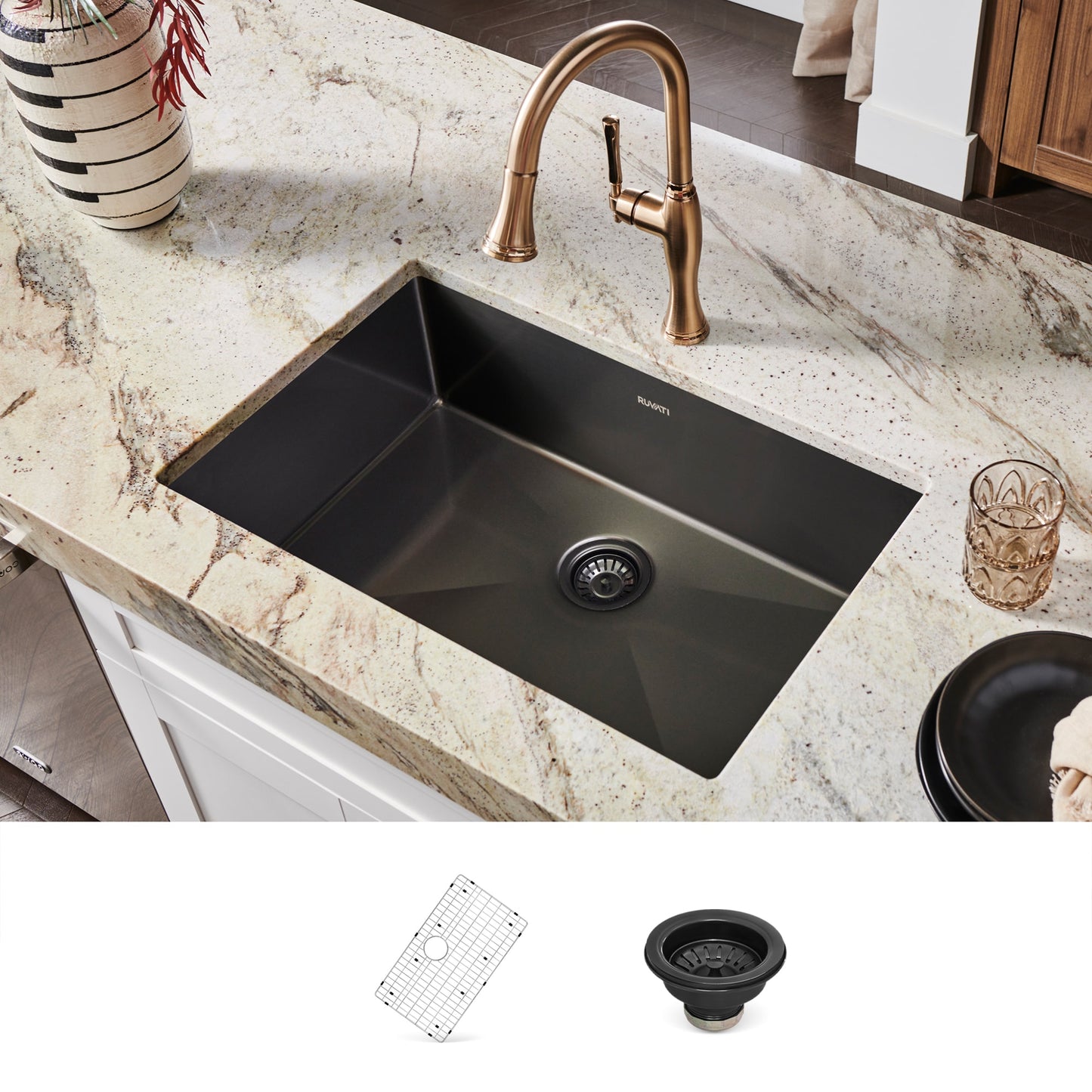 Ruvati Terraza Undermount 27-in x 19-in Stainless steel Single bowl 16 -Gauge Kitchen Sink