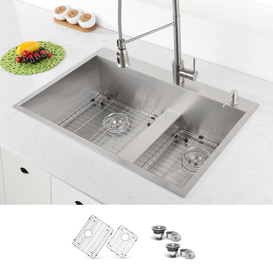 Ruvati Kitchen Sinks Drop-in 33-in x 22-in Stainless steel Double offset bowl 16 -Gauge Kitchen Sink