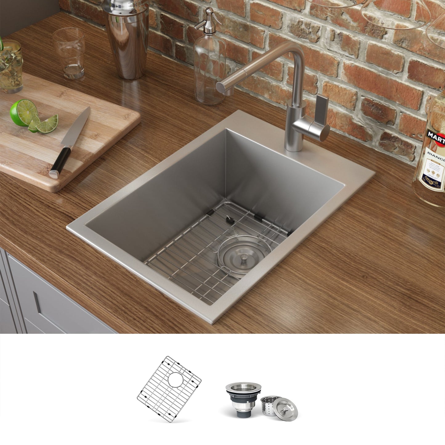 Ruvati Kitchen Sinks Drop-in 15-in x 20-in Stainless steel Single bowl 16 -Gauge Kitchen Sink
