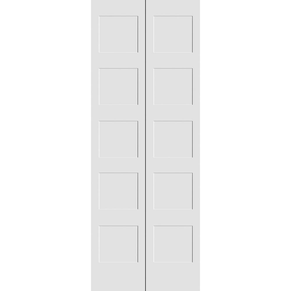 CODEL Doors Primed 8405 Series Bifold 24-in x 80-in Primed White/Unfinished 5-panel Smooth Solid core Primed Pine Wood Closet Bifold Door ( Hardware Included )
