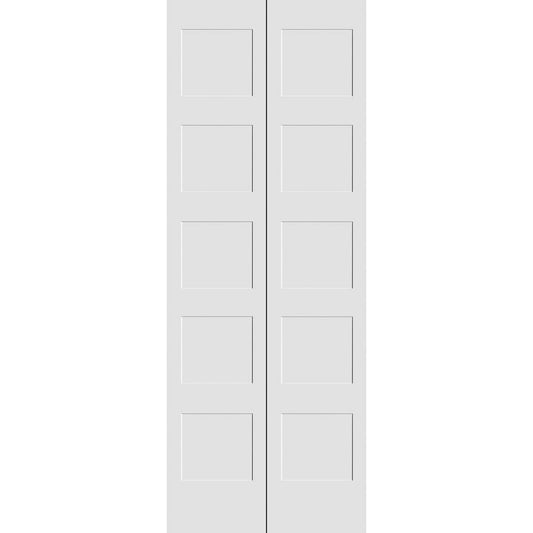 CODEL Doors Primed 8405 Series Bifold 24-in x 80-in Primed White/Unfinished 5-panel Smooth Solid core Primed Pine Wood Closet Bifold Door ( Hardware Included )