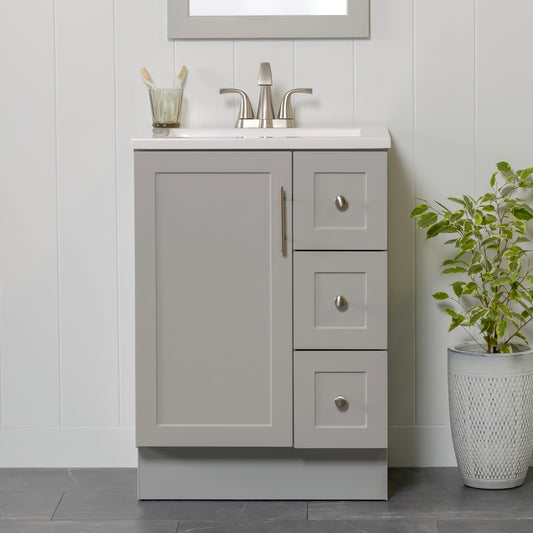 Project Source Davies 24-in Light Gray Single Sink Bathroom Vanity with White Cultured Marble Top