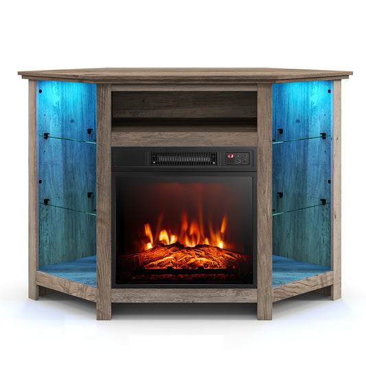 Clihome 45-in W Gray TV Stand with Fan-forced Flat Wall Electric Fireplace with Remote Control Included