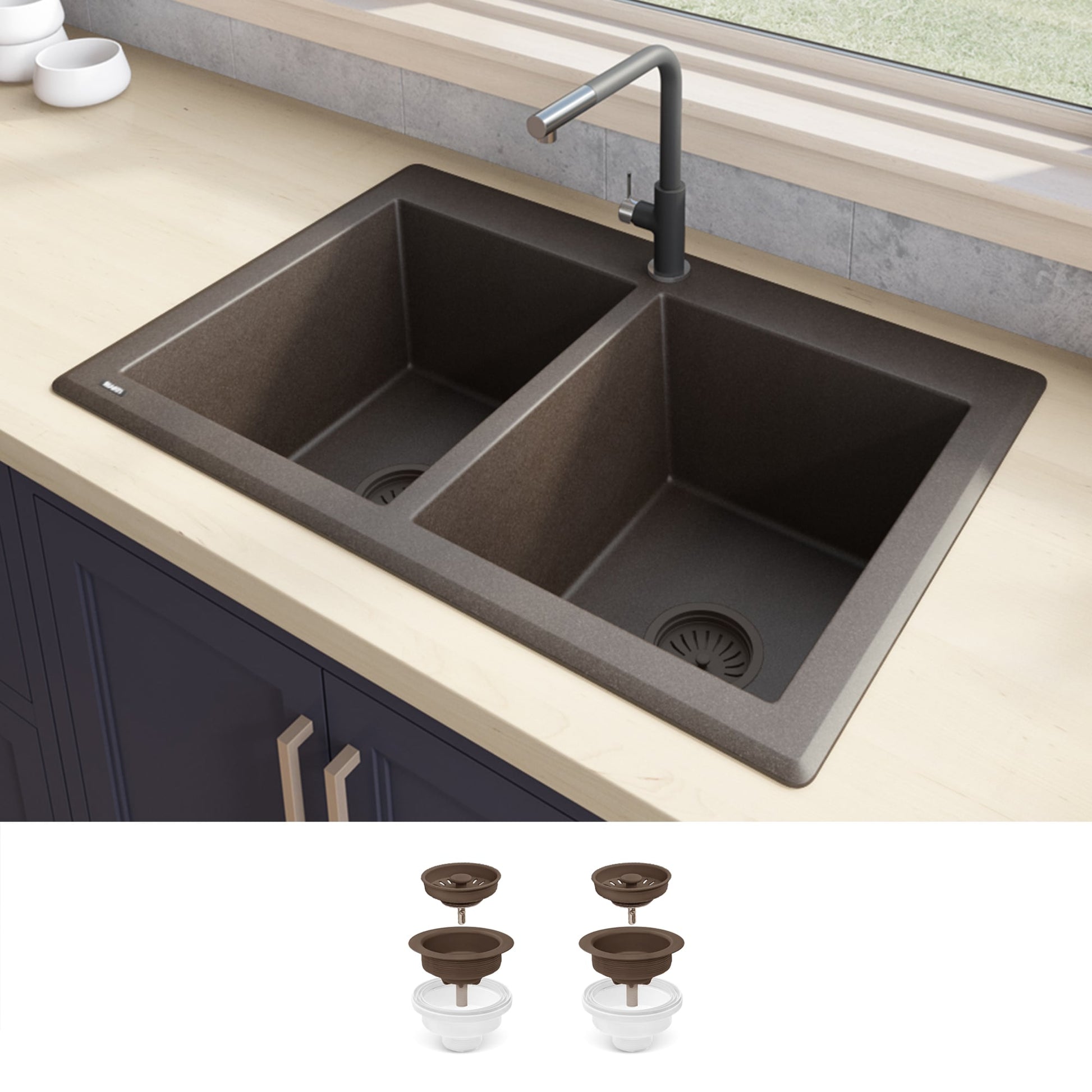 Ruvati epiGranite Drop-in 33-in x 22-in Granite Double equal bowl Kitchen Sink