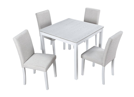 Siavonce Beige+White Contemporary/Modern Dining Room Set with Square Table ( Seats 4 )