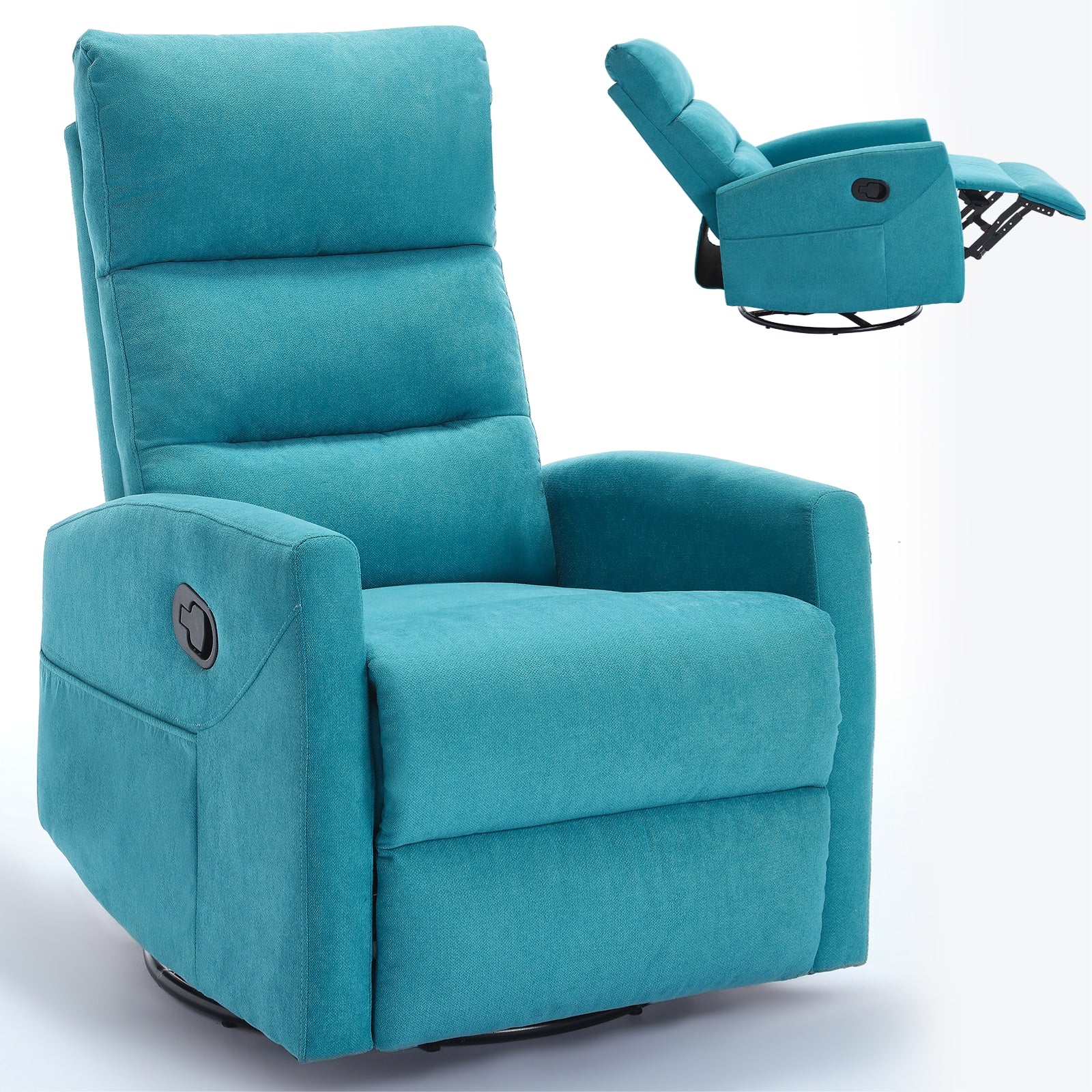 LUCKY ONE Blue Polyester Upholstered Tufted Swivel Recliner