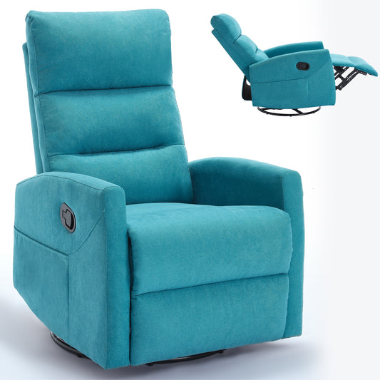 LUCKY ONE Blue Polyester Upholstered Tufted Swivel Recliner