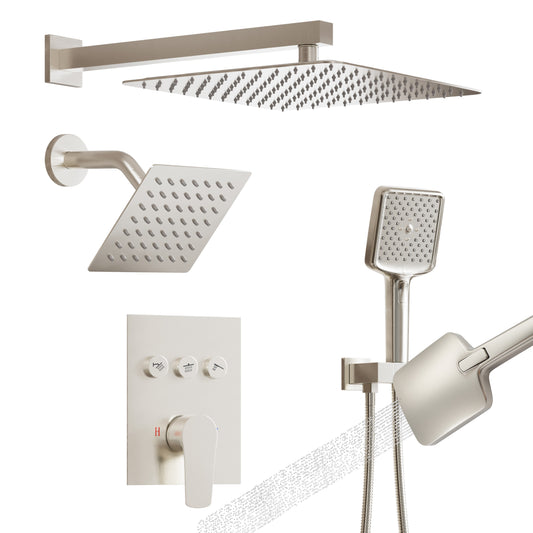 LUCKY ONE Brushed Nickel 12-in Dual Head Built-In ShowerÂ FaucetÂ System with 3-way Diverter ( Pressure-balanced Valve Included )