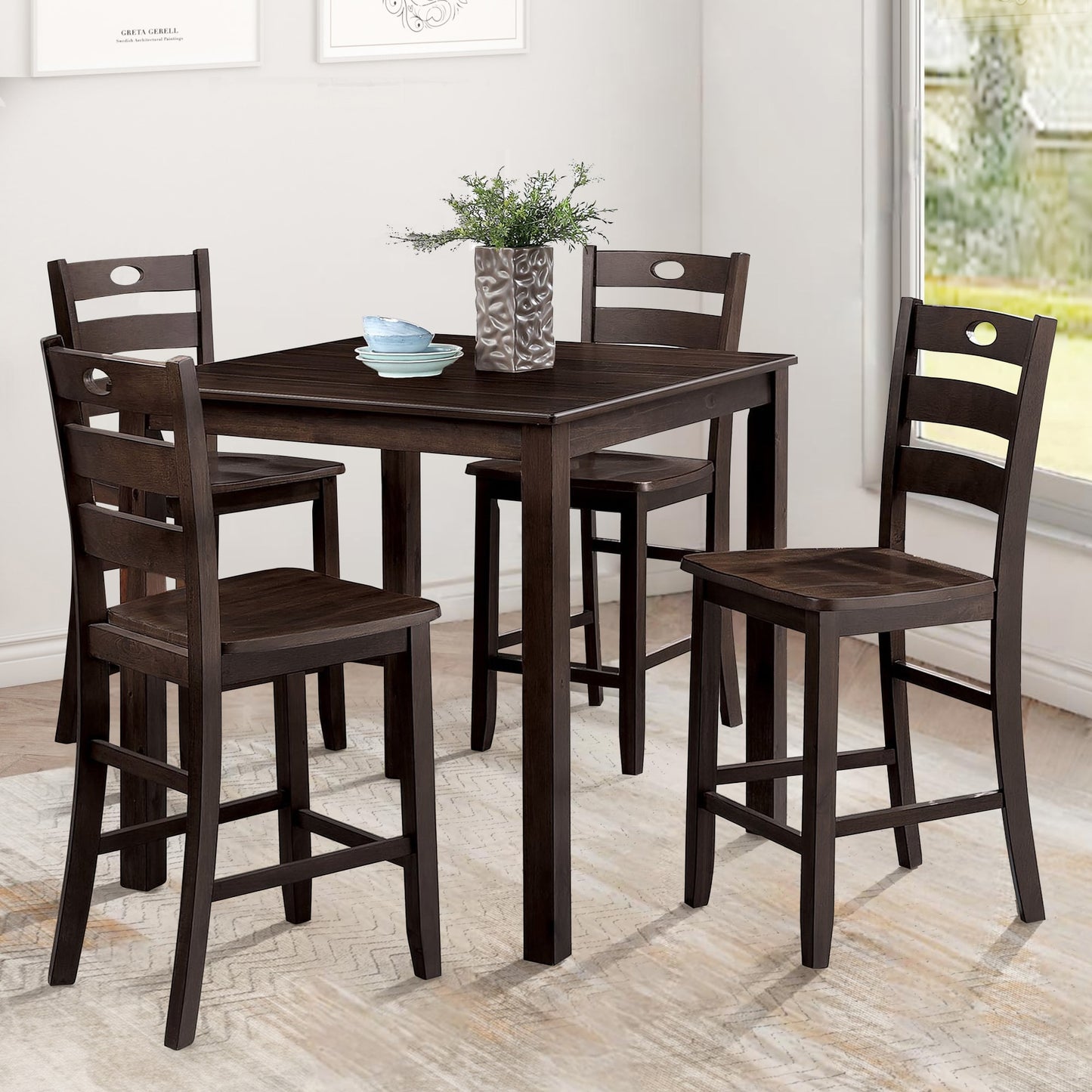 IHOMEadore Espresso Transitional Dining Room Set with Rectangular Table ( Seats 4 )