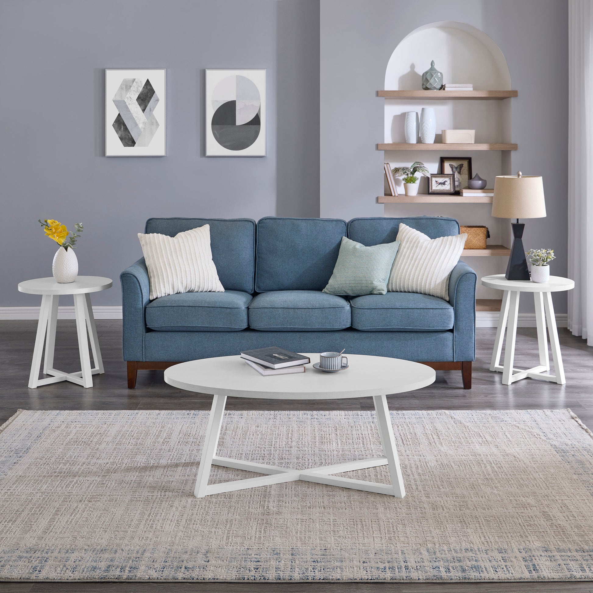 Roundhill Furniture Harmony Modern White Rubberwood Accent Table Set