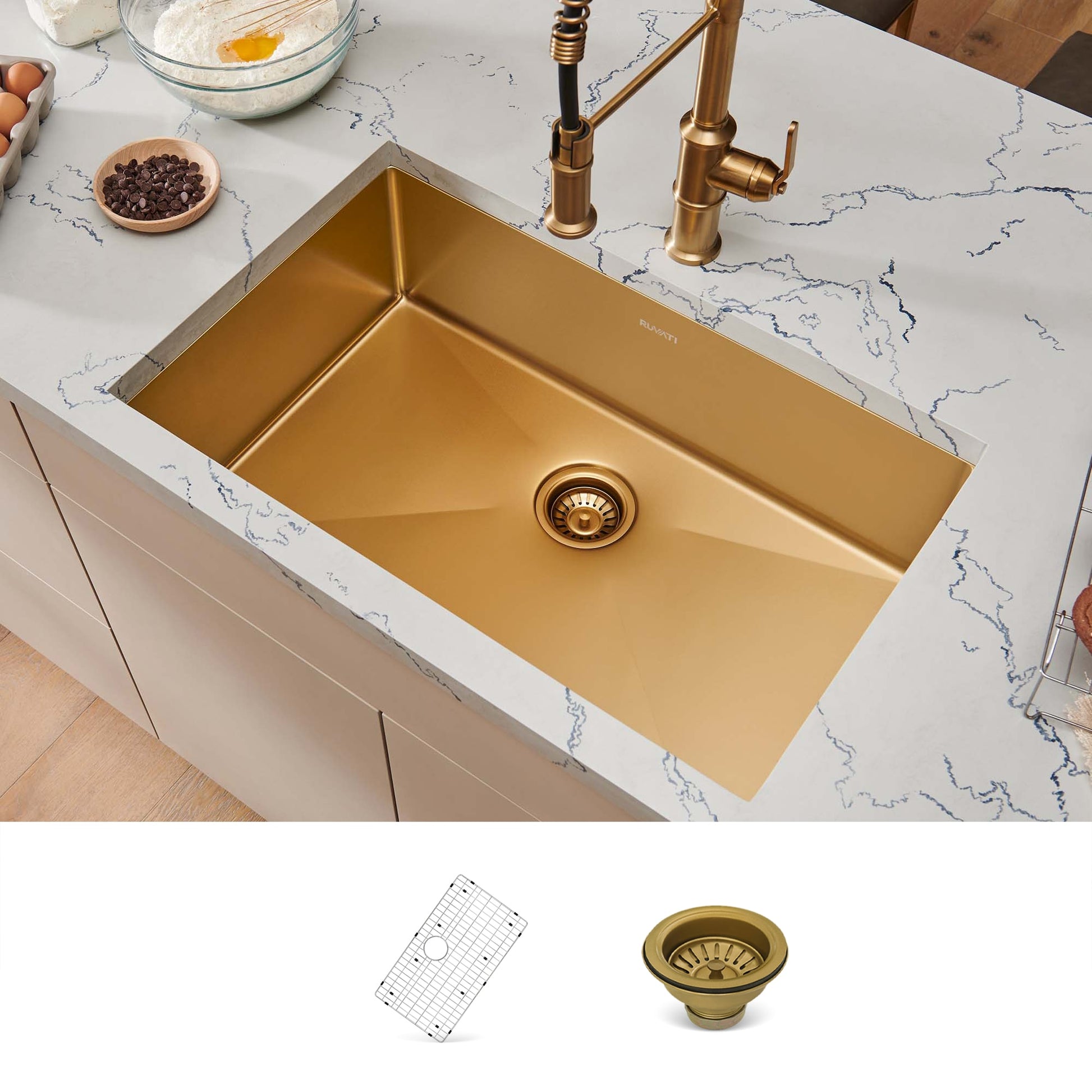 Ruvati Terraza Undermount 30-in x 19-in Stainless steel Single bowl 16 -Gauge Kitchen Sink