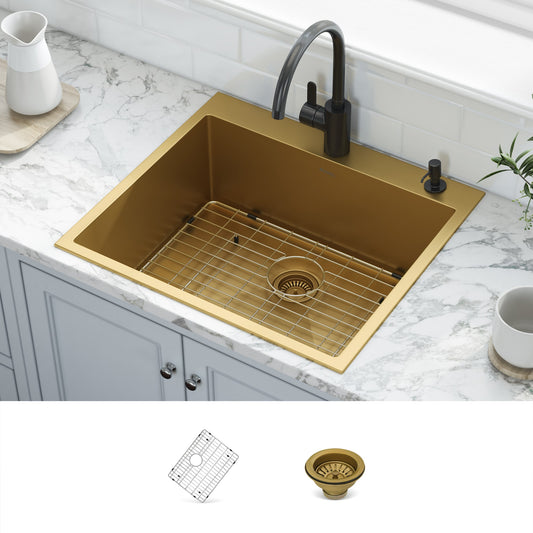 Ruvati Terraza Drop-in 25-in x 22-in Stainless steel Single bowl 16 -Gauge Workstation Kitchen Sink