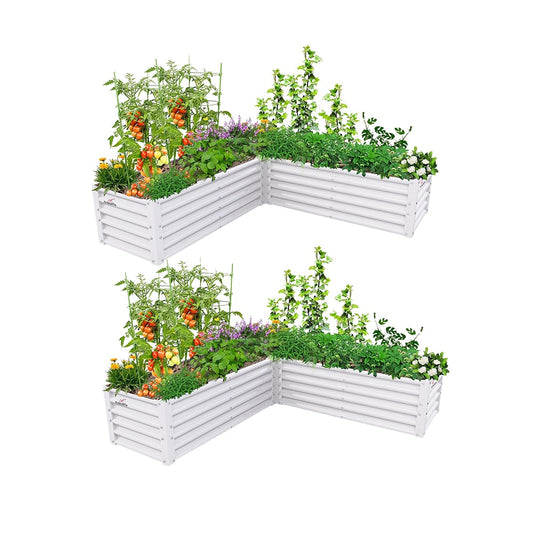 Zeus & Ruta 216-cu ft 81-in W x 81-in L x 18-in H Quartz Grey/Antique White Galvanized Metal Raised Garden Bed