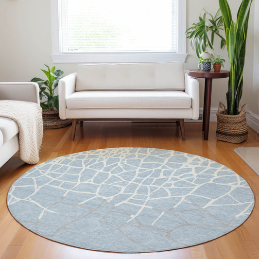 Addison Rugs Chantille ACN1049SK 8 x 8 (ft) Loomed Polyester Sky Round Indoor/Outdoor Geometric Machine washable Pet Friendly Area rug