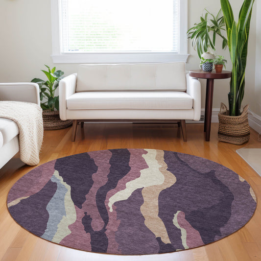 Addison Rugs Chantille ACN1047PM 8 x 8 (ft) Loomed Polyester Plum Round Indoor/Outdoor Geometric Machine washable Pet Friendly Area rug
