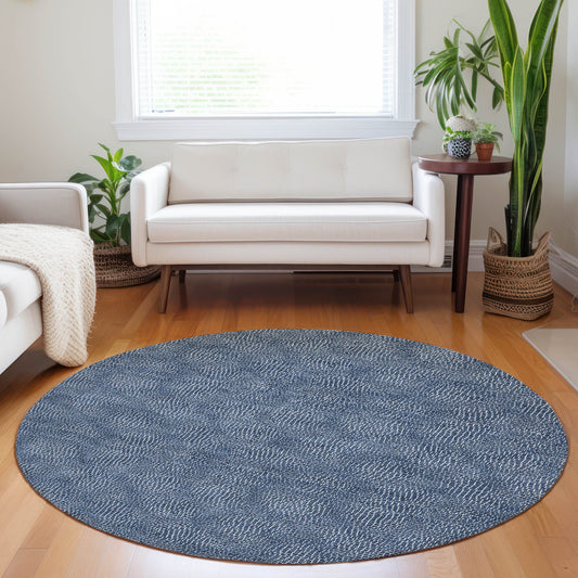 Addison Rugs Chantille ACN1057NA 8 x 8 (ft) Loomed Polyester Navy Round Indoor/Outdoor Geometric Machine washable Pet Friendly Area rug