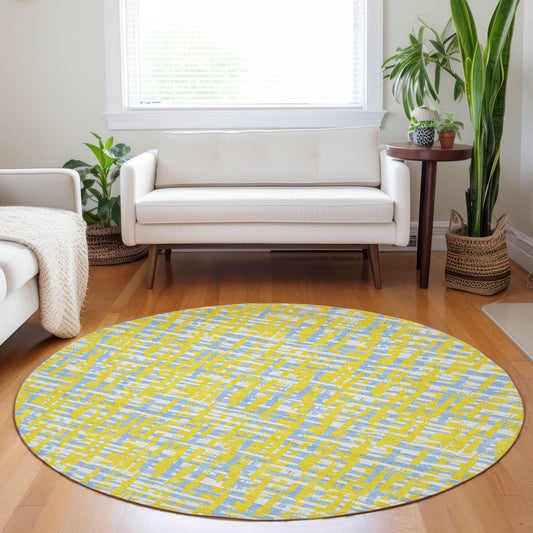 Addison Rugs Chantille ACN1060YE 8 x 8 (ft) Loomed Polyester Yellow Round Indoor/Outdoor Geometric Machine washable Pet Friendly Area rug