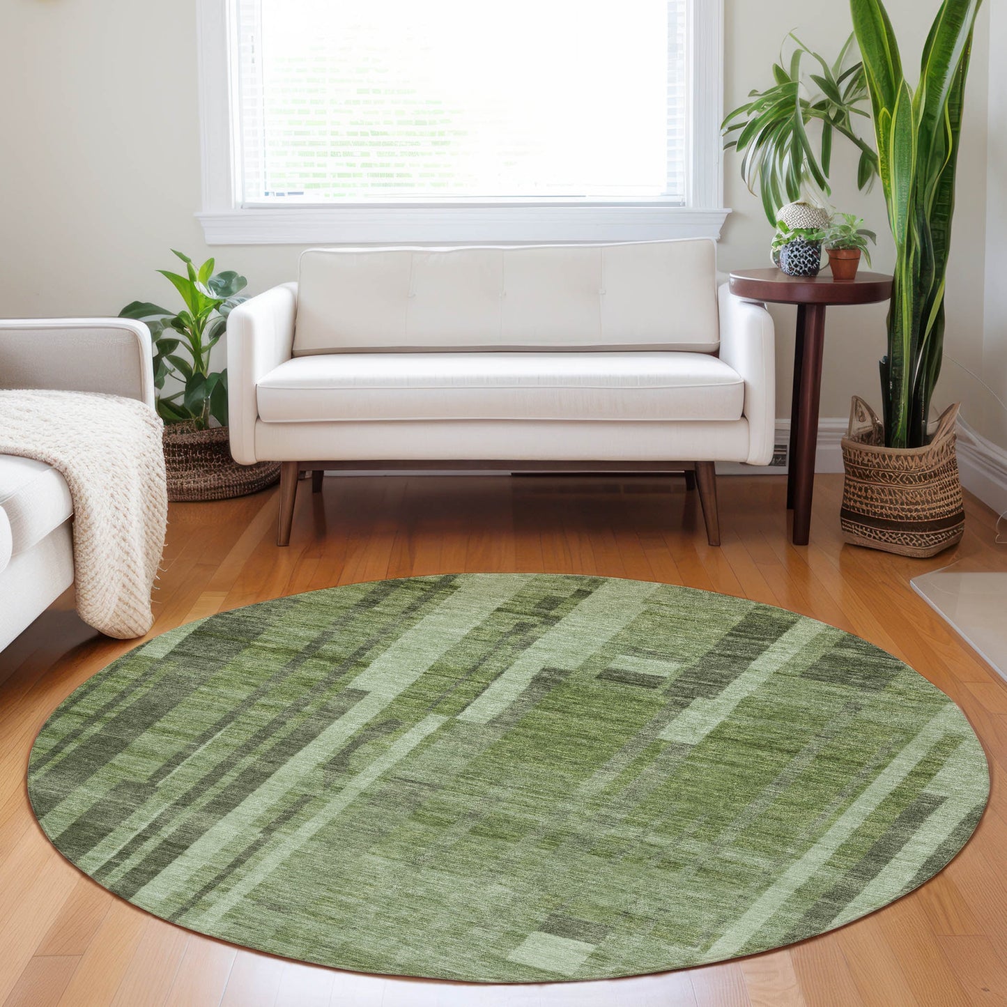 Addison Rugs Chantille ACN1063GE 8 x 8 (ft) Loomed Polyester Green Round Indoor/Outdoor Geometric Machine washable Pet Friendly Area rug