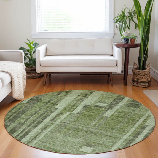 Addison Rugs Chantille ACN1063GE 8 x 8 (ft) Loomed Polyester Green Round Indoor/Outdoor Geometric Machine washable Pet Friendly Area rug