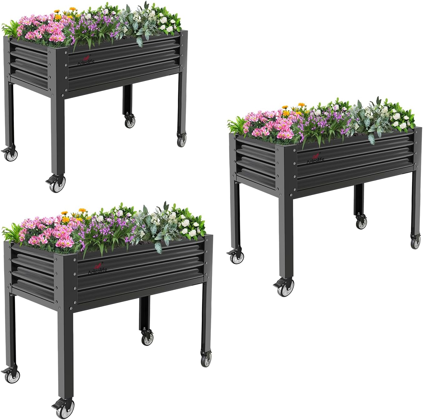 Zeus & Ruta 72-cu ft 24-in W x 48-in L x 35-in H Elevated Quartz Grey Galvanized Metal Raised Garden Bed