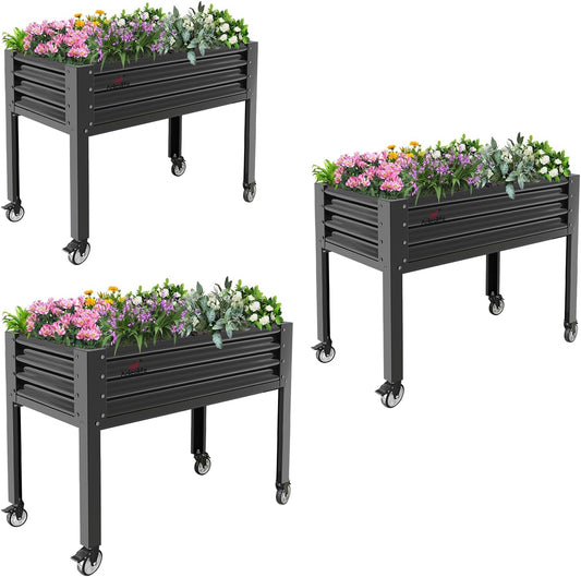 Zeus & Ruta 72-cu ft 24-in W x 48-in L x 35-in H Elevated Quartz Grey Galvanized Metal Raised Garden Bed
