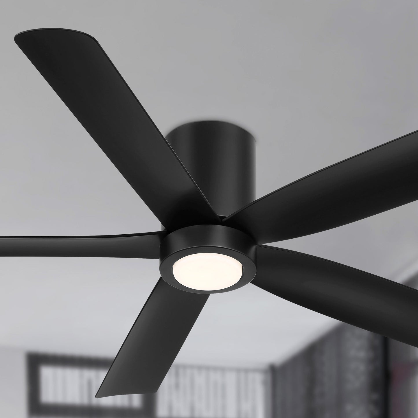 Arranmore Lighting & Fans CORMAC 52-in Matte Black with Matte Black Blades Covered Outdoor Flush Mount Ceiling Fan With Light and Remote Included 5 -Blade