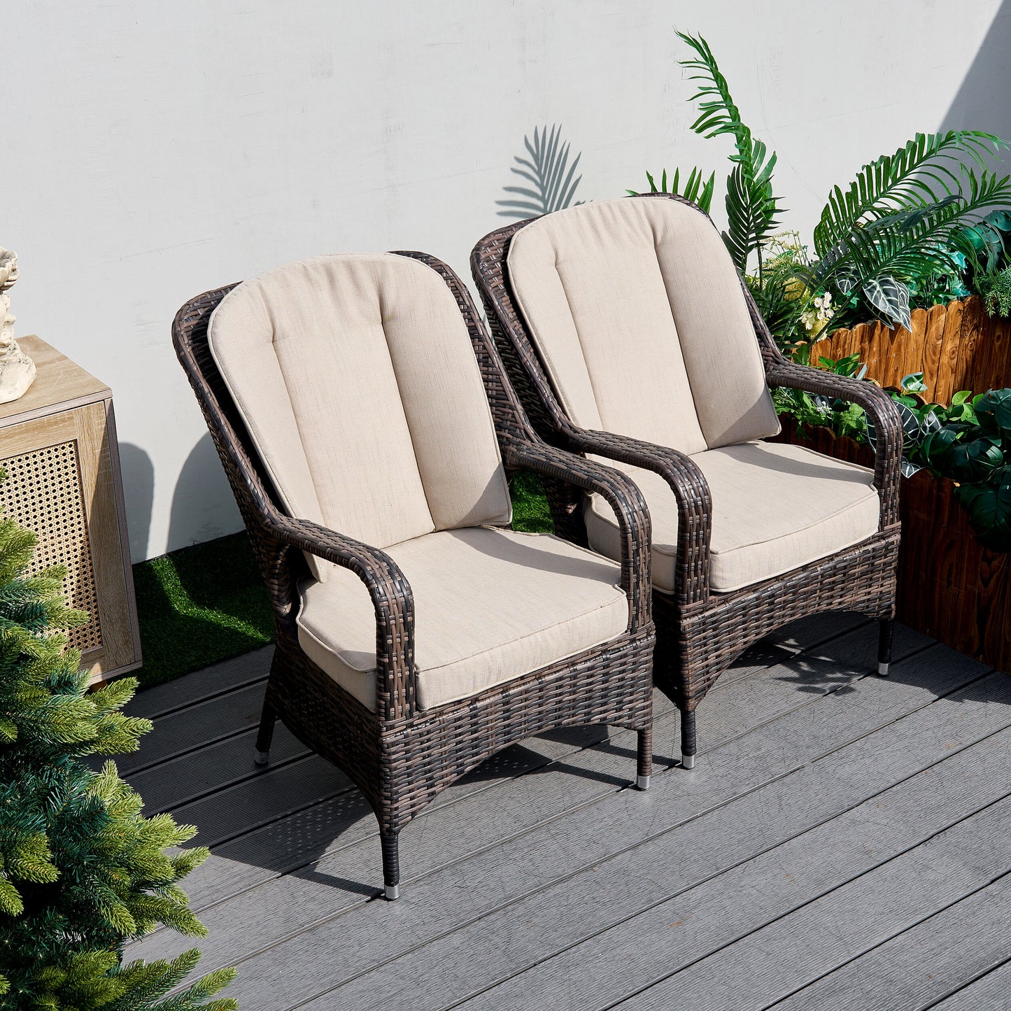 Moda Furnishings Jason Set of 2 Wicker Brown Wicker Frame Stationary Dining Chair with Tan Cushioned Seat