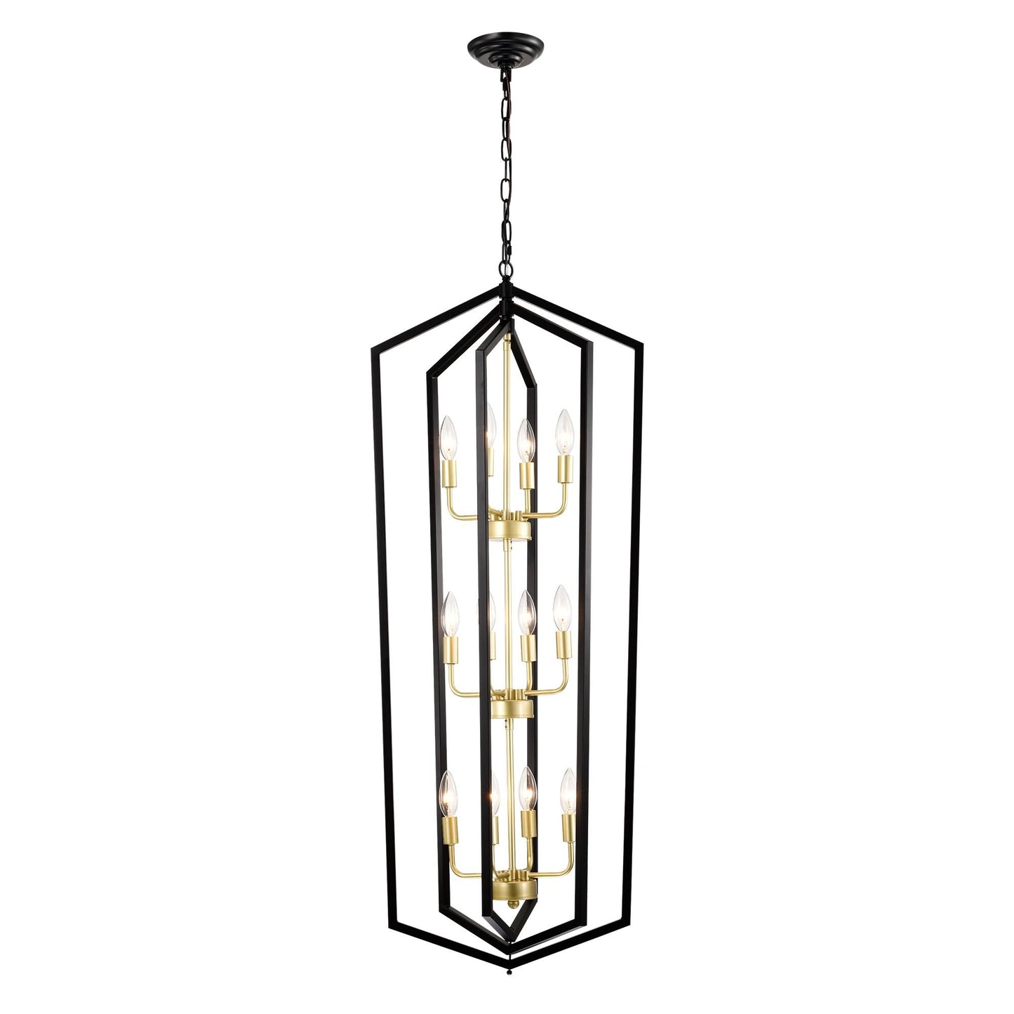 Bayfeve Adjustable Height Vintage Rustic Cage Light 12 -Light Matte Black Vintage Cage For Use in Bedrooms, Dining Rooms, Foyers, Kitchens, Living Rooms Chandelier