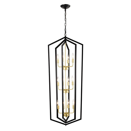 Bayfeve Adjustable Height Vintage Rustic Cage Light 12 -Light Matte Black Vintage Cage For Use in Bedrooms, Dining Rooms, Foyers, Kitchens, Living Rooms Chandelier