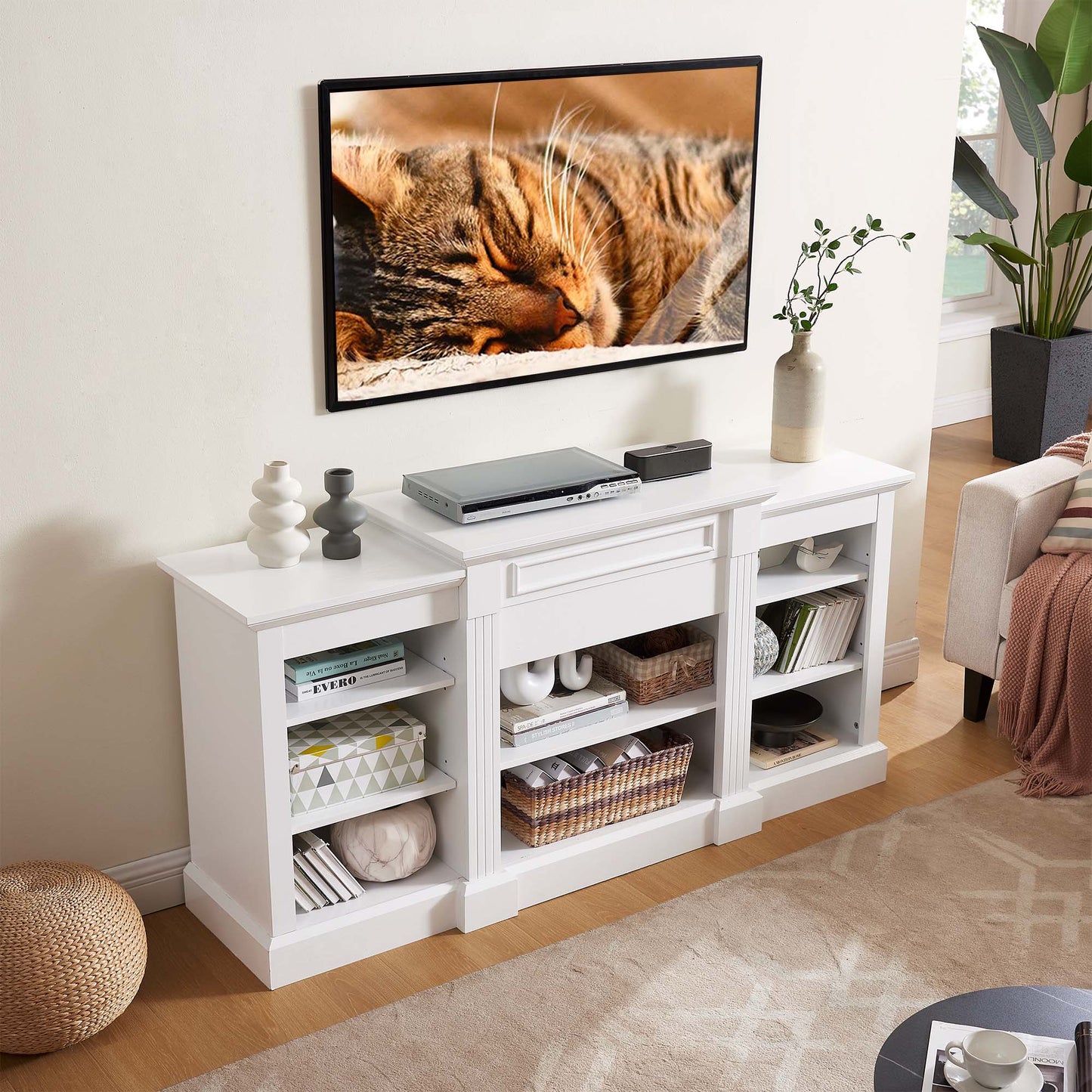 Fun Orange TV Stand Modern/Contemporary White 65.75-in W TV cabinet ( Accommodates TVs up to 65-in )