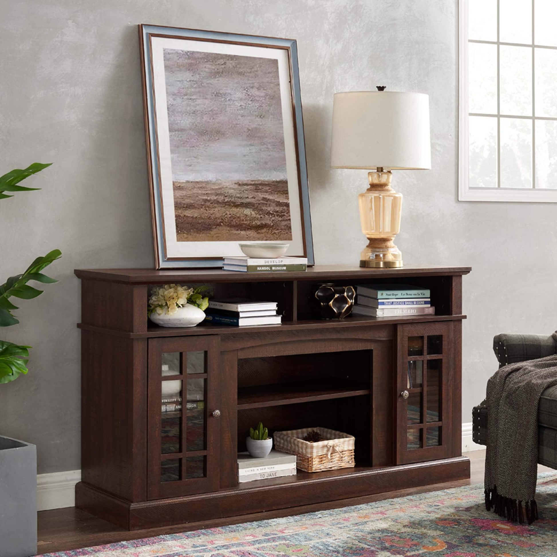 Fun Orange TV Stand Modern/Contemporary Espresso 58.25-in W TV cabinet ( Accommodates TVs up to 65-in )