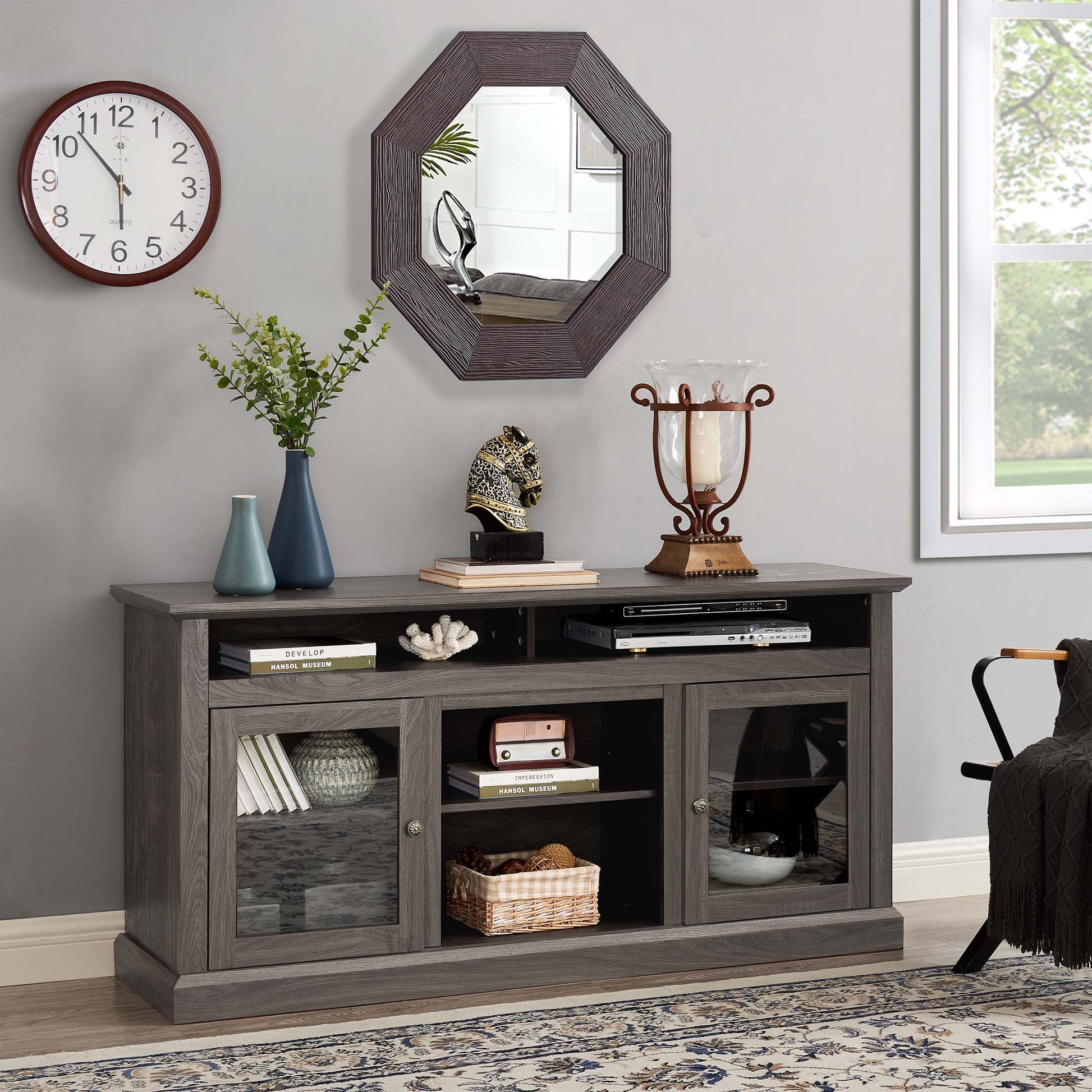 Fun Orange TV Stand Modern/Contemporary Black + Dark Walnut 60-in W TV cabinet ( Accommodates TVs up to 65-in )
