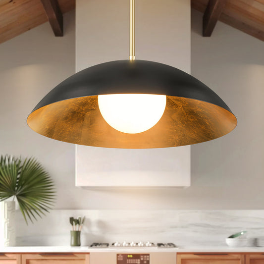 Rennnsan Jin 1 -Light Matte Black Industrial Opal glass Glass Dome Large Indoor Hanging Pendant Light