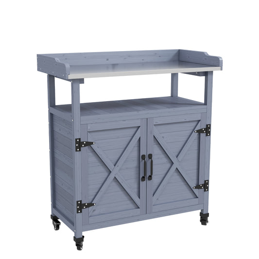 AHIOU HOME Kenosha 33.75-in x 37.5-in x 16-in Gray Potting Bench