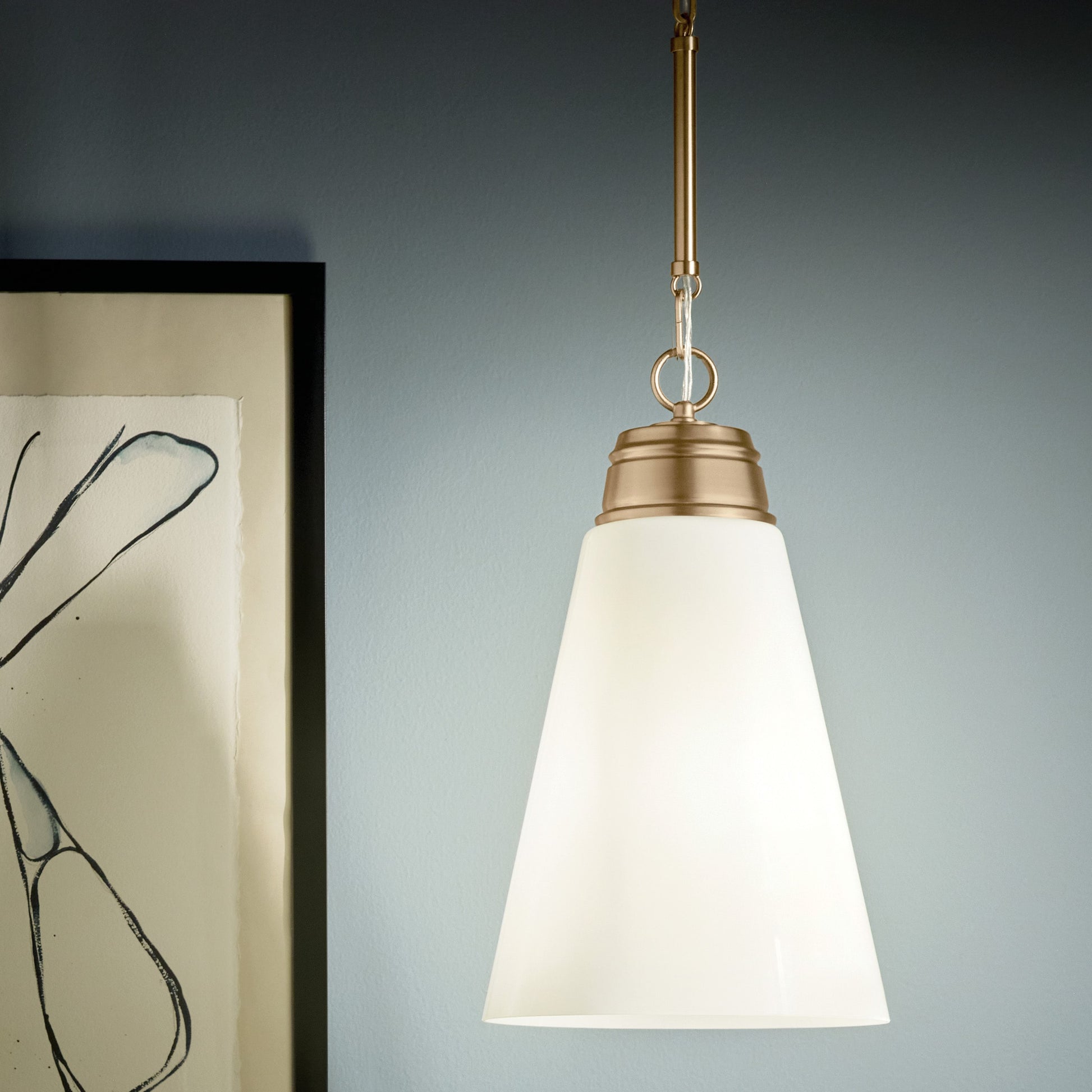 Kichler Marsailli 1 -Light Champagne Bronze Traditional Opal glass Cone Medium Hanging Pendant light