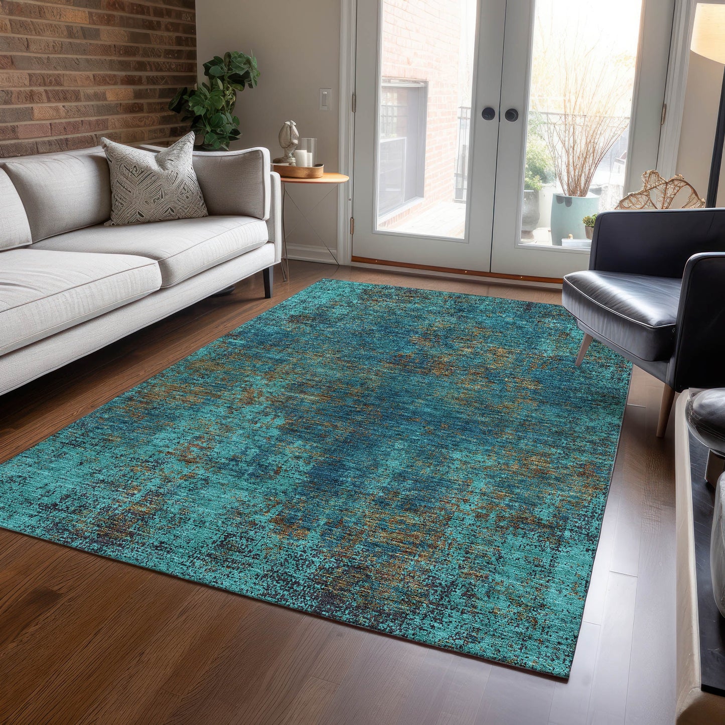 Addison Rugs Chantille ACN940TE 8 x 10 (ft) Loomed Polyester Teal Rectangular Indoor/Outdoor Machine washable Pet Friendly Area rug