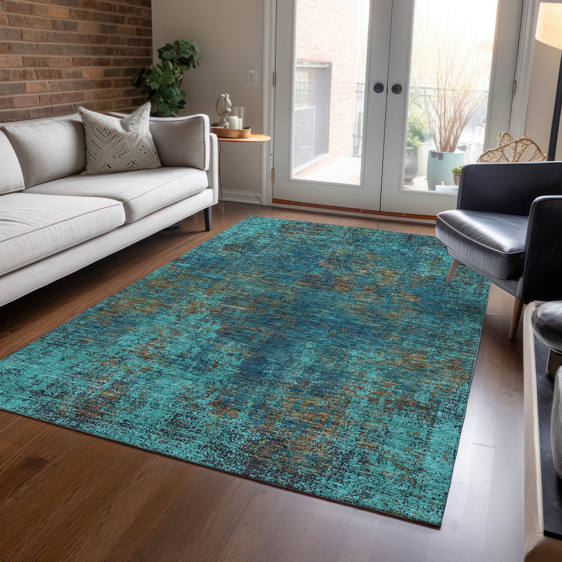 Addison Rugs Chantille ACN940TE 8 x 10 (ft) Loomed Polyester Teal Rectangular Indoor/Outdoor Machine washable Pet Friendly Area rug