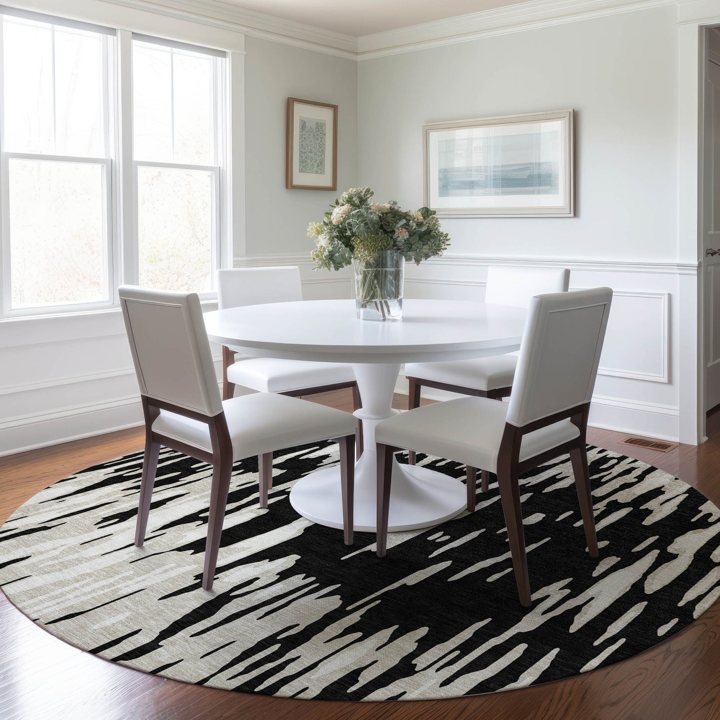 Addison Rugs Chantille ACN945BK 8 x 8 (ft) Loomed Polyester Black Round Indoor/Outdoor Geometric Machine washable Pet Friendly Area rug