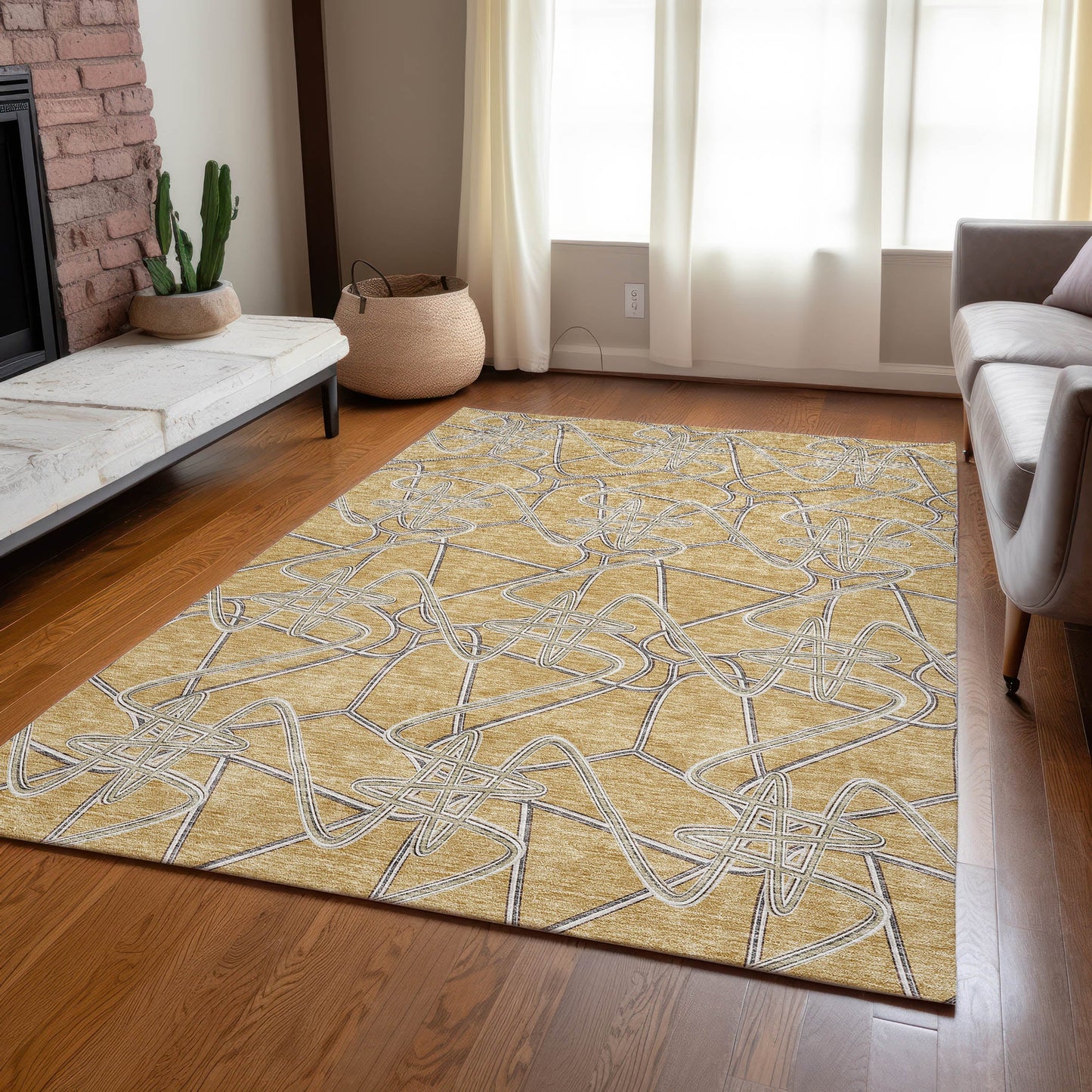 Addison Rugs Chantille ACN947GO 9 x 12 (ft) Loomed Polyester Gold Rectangular Indoor/Outdoor Machine washable Pet Friendly Area rug
