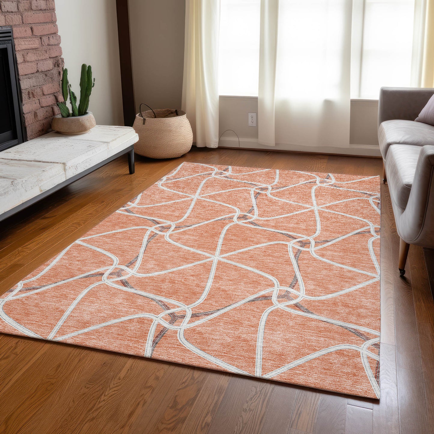 Addison Rugs Chantille ACN948SM 9 x 12 (ft) Loomed Polyester Salmon Rectangular Indoor/Outdoor Machine washable Pet Friendly Area rug