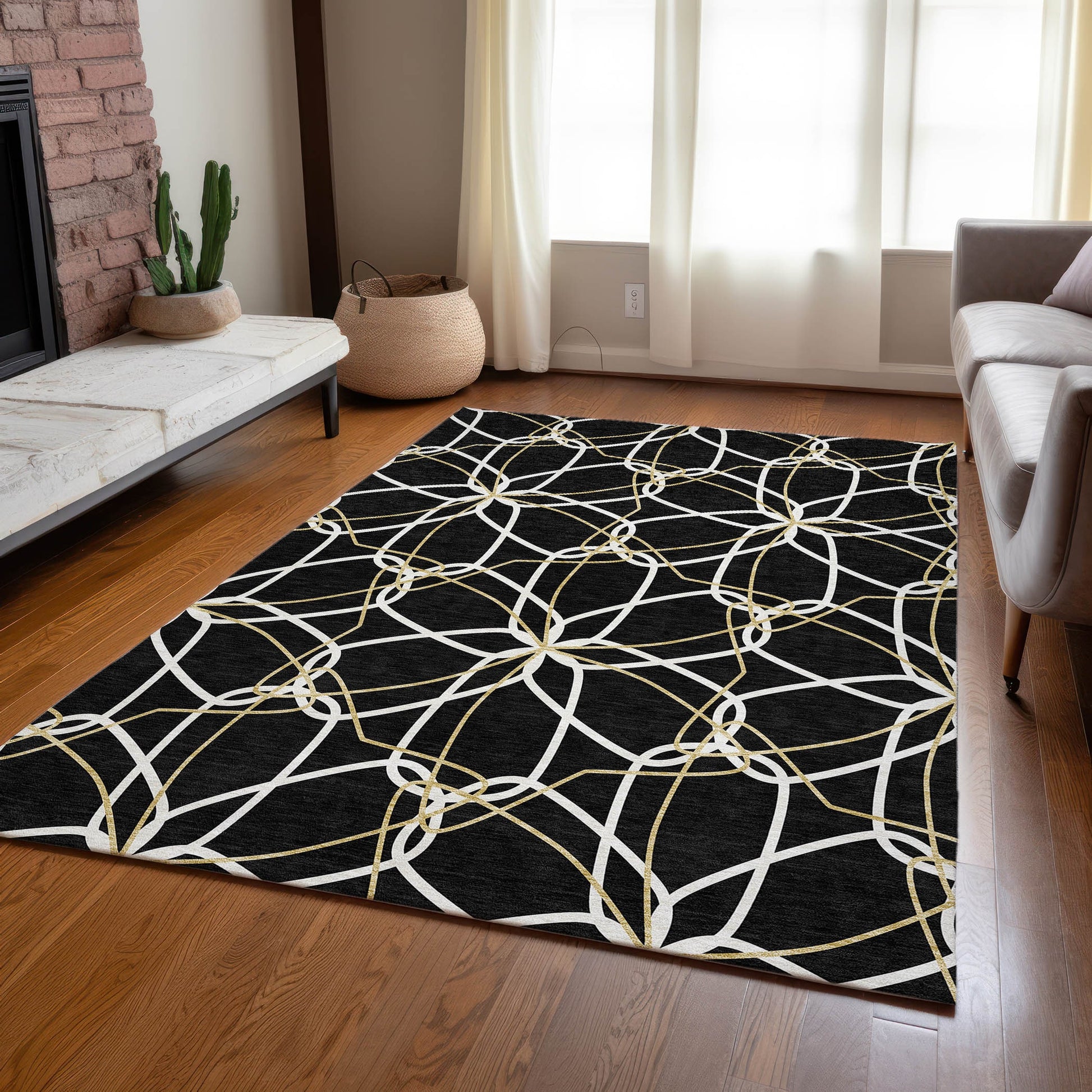 Addison Rugs Chantille ACN950BK 9 x 12 (ft) Loomed Polyester Black Rectangular Indoor/Outdoor Machine washable Pet Friendly Area rug