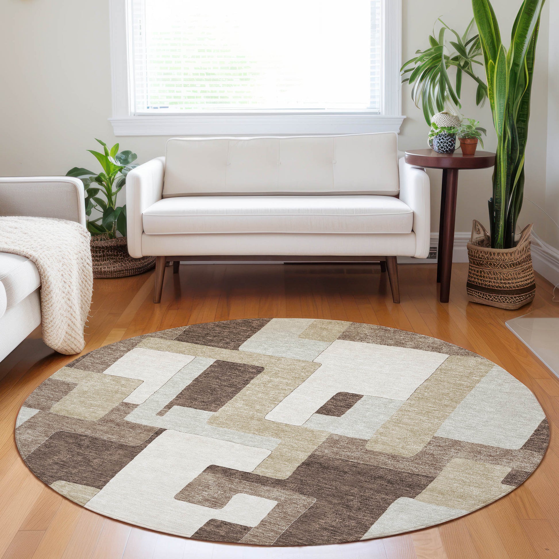 Addison Rugs Chantille ACN955BR 8 x 8 (ft) Loomed Polyester Brown Round Indoor/Outdoor Geometric Machine washable Pet Friendly Area rug