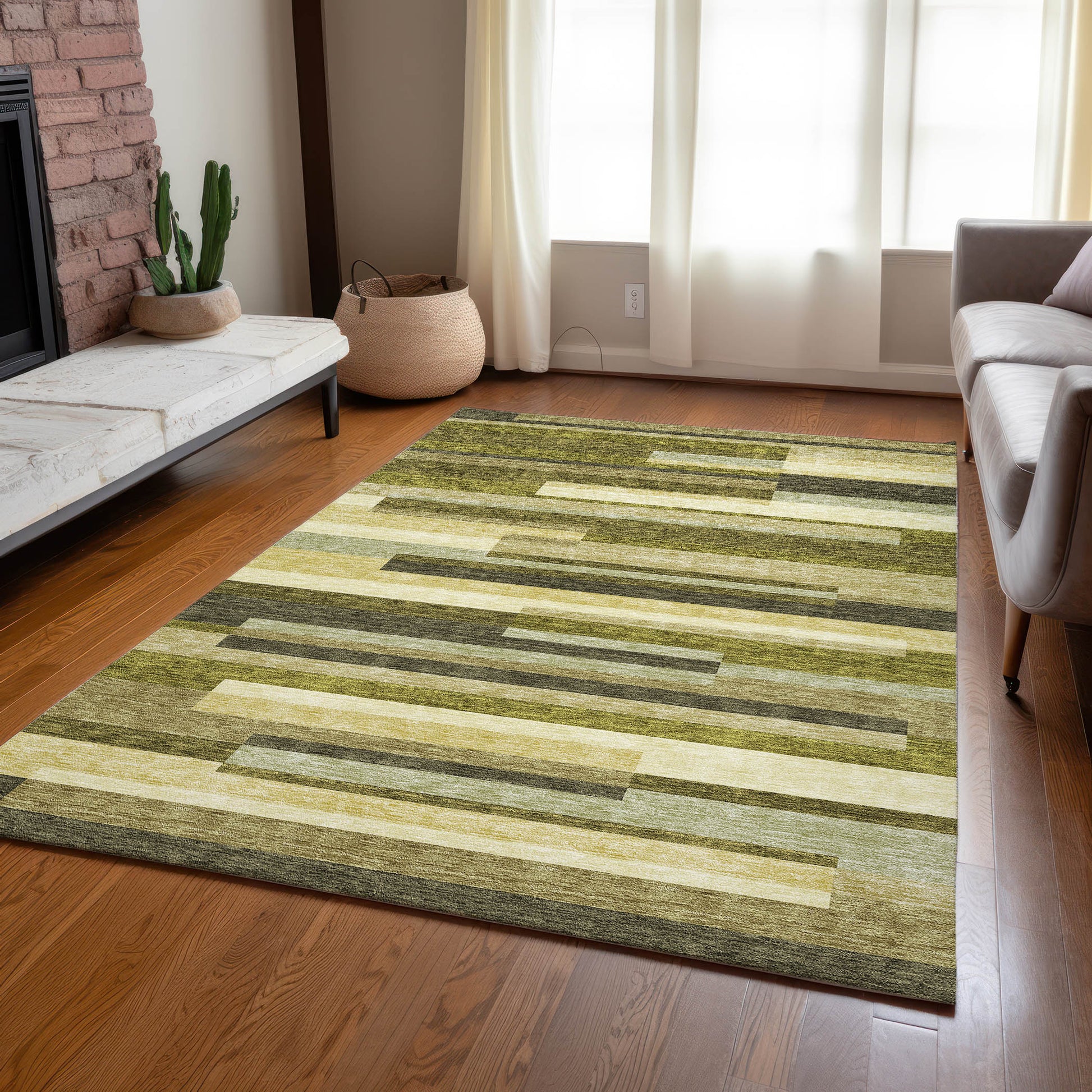 Addison Rugs Chantille ACN956OL 9 x 12 (ft) Loomed Polyester Olive Rectangular Indoor/Outdoor Machine washable Pet Friendly Area rug
