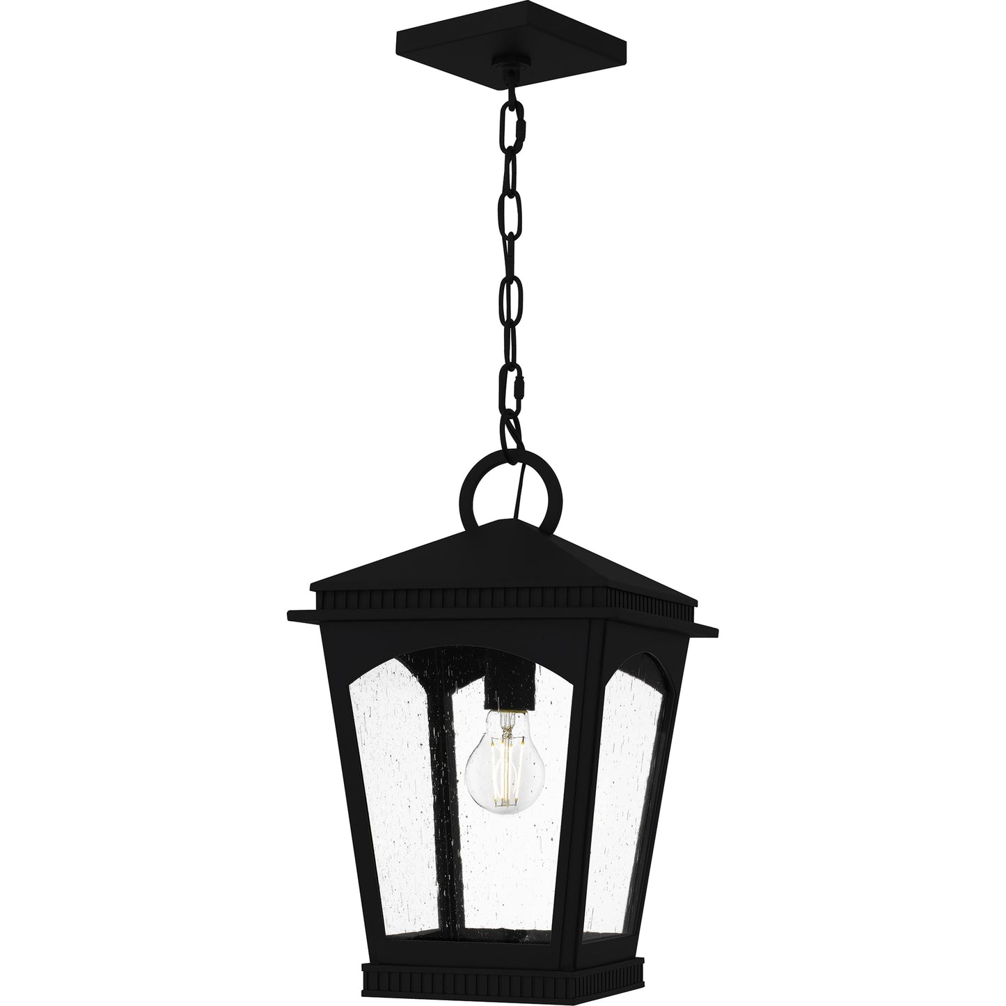 Quoizel Huck 1 -Light Earth Black Traditional Seeded glass Lantern Mini Hanging Pendant light