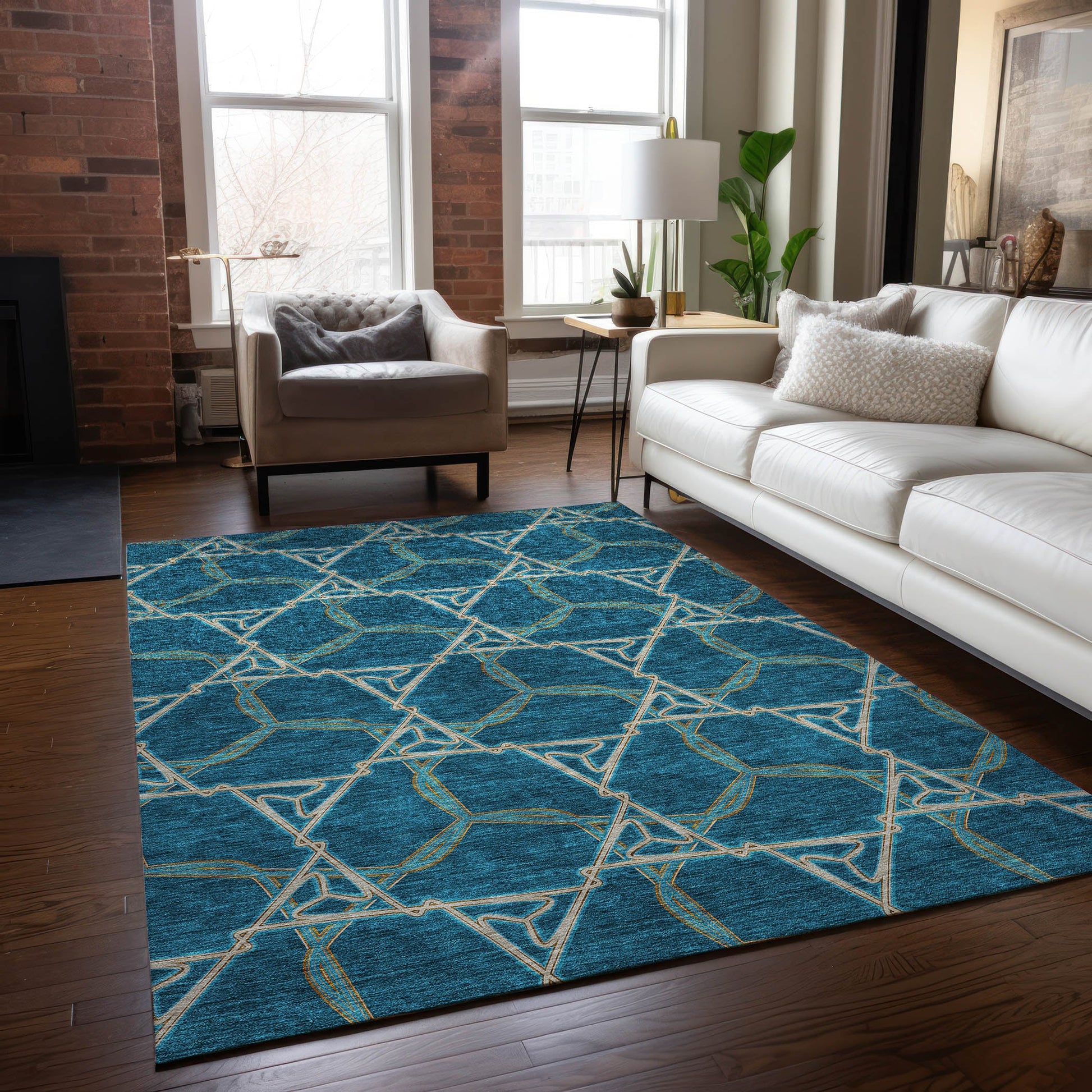 Addison Rugs Chantille ACN959TE 9 x 12 (ft) Loomed Polyester Teal Rectangular Indoor/Outdoor Machine washable Pet Friendly Area rug