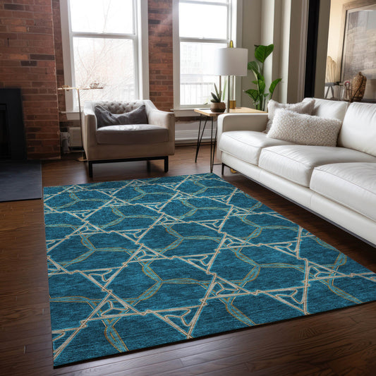 Addison Rugs Chantille ACN959TE 9 x 12 (ft) Loomed Polyester Teal Rectangular Indoor/Outdoor Machine washable Pet Friendly Area rug