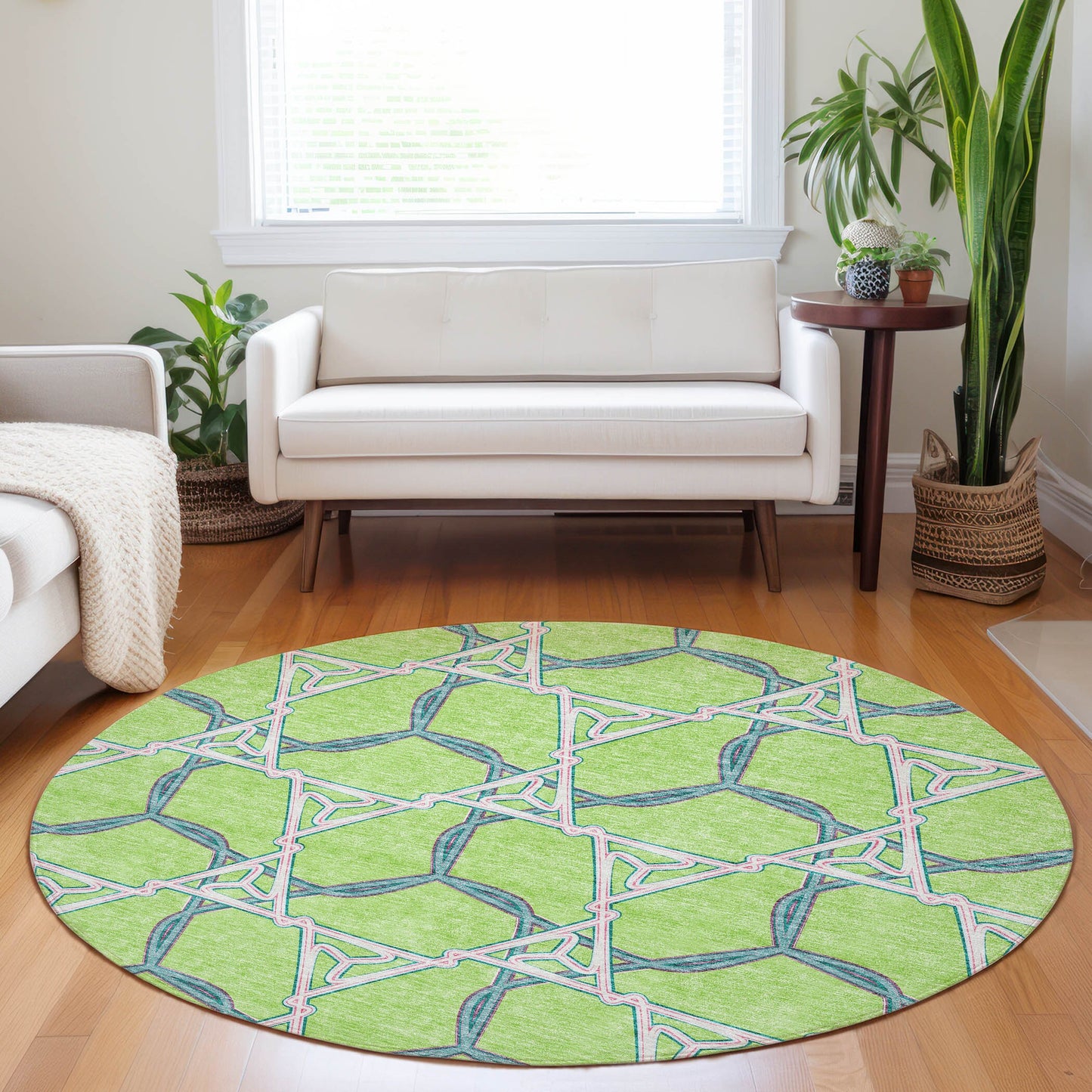 Addison Rugs Chantille ACN959LM 8 x 8 (ft) Loomed Polyester Lime Round Indoor/Outdoor Geometric Machine washable Pet Friendly Area rug